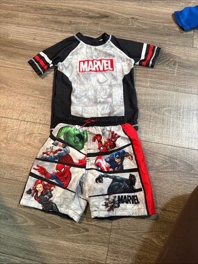 Marvel Boys Black, Red, White Superhero Swim Set